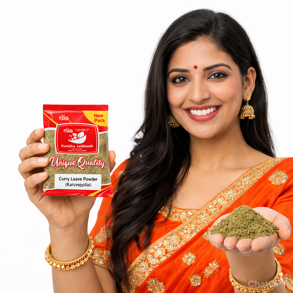 Kunjika Jadibooti Curry leaves Powder | Karuveppilai Powder | Kadi Patta Powder | Karibevu Powder for Hair & Eating (100 GM)
