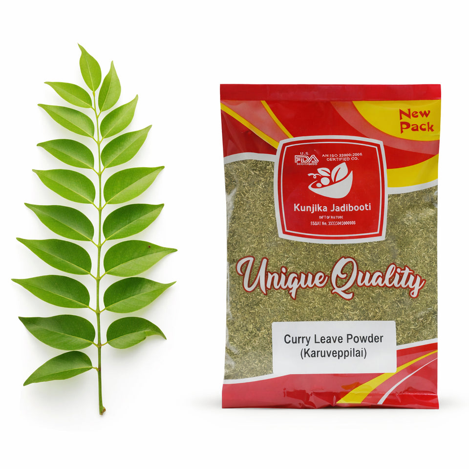 Kunjika Jadibooti Curry leaves Powder | Karuveppilai Powder | Kadi Patta Powder | Karibevu Powder for Hair & Eating (100 GM)