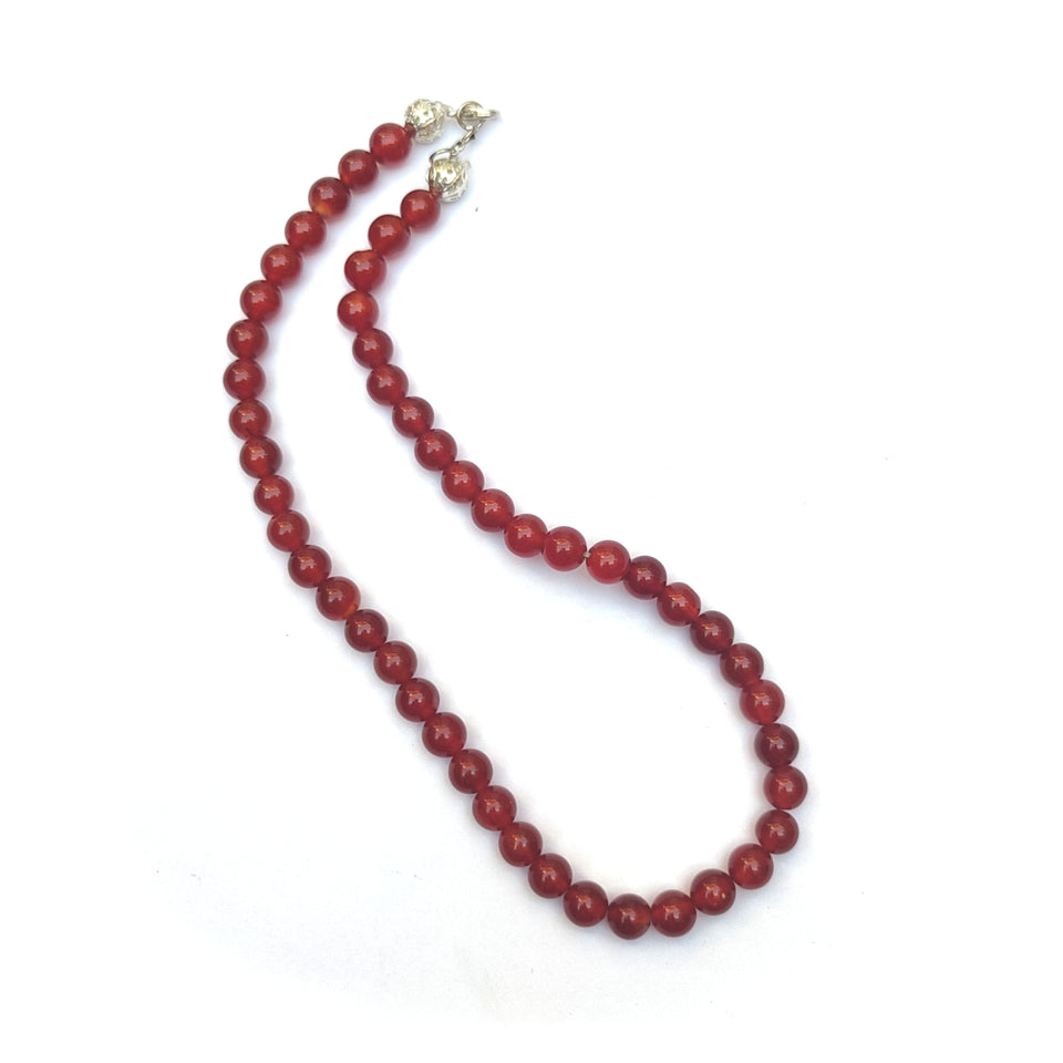 Red Onyx Crystal Round Beads Necklace 15 Inches 8 mm Beads Semi precious Mala