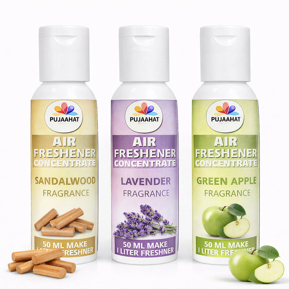 Sandalwood, Lavender, Green Apple Air Freshener Concentrate Set of 3 (50ml Each) Makes 1 Liter Each | Long Lasting Room Freshener Liquid | Fragrance Combo for Home, Office, Car | Alcohol-Free Premium Fragrance by Pujahaat