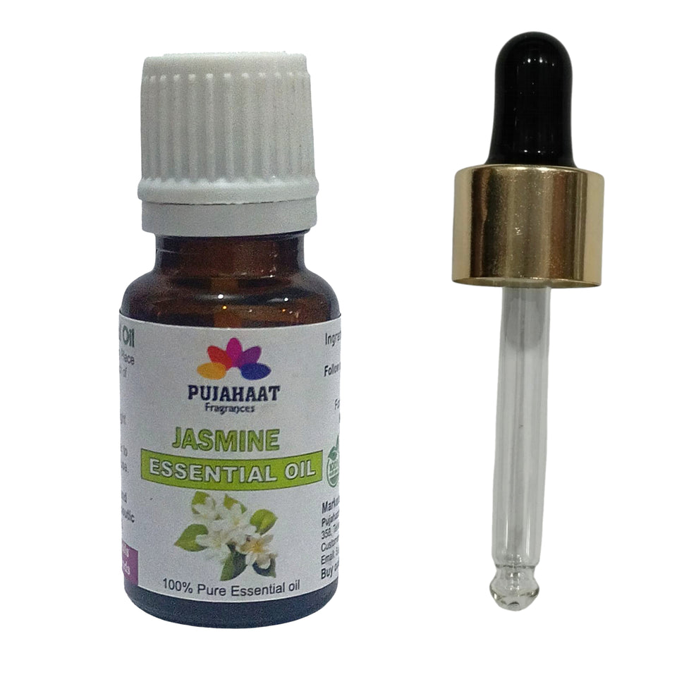 Pujahaat Jasmine Essential Oil 100% Pure & Natural for Healthy Skin Care, Face, helps Hair Growth, Diffuser Aromatherapy Fragrance & Massage Therapeutic-Grade - 15 ml