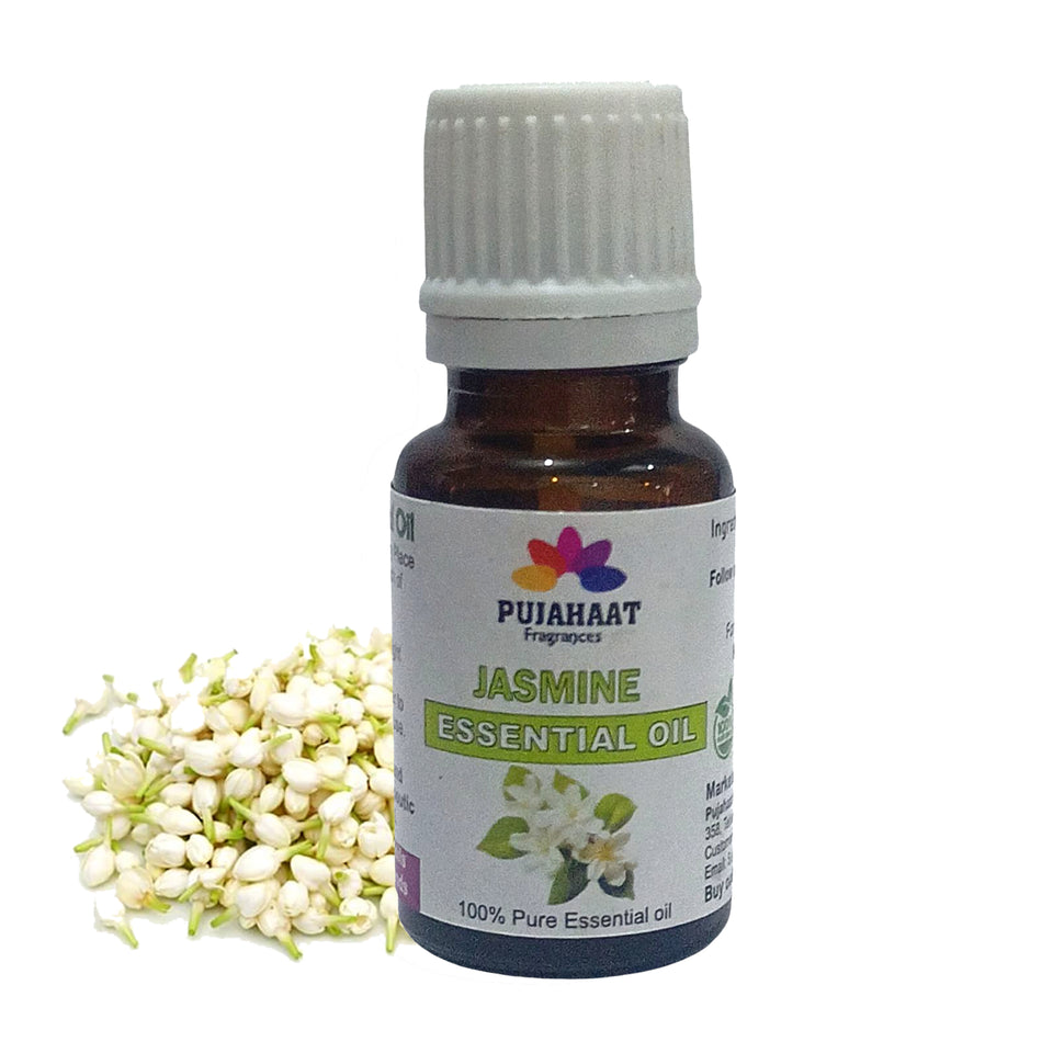 Pujahaat Jasmine Essential Oil 100% Pure & Natural for Healthy Skin Care, Face, helps Hair Growth, Diffuser Aromatherapy Fragrance & Massage Therapeutic-Grade - 15 ml
