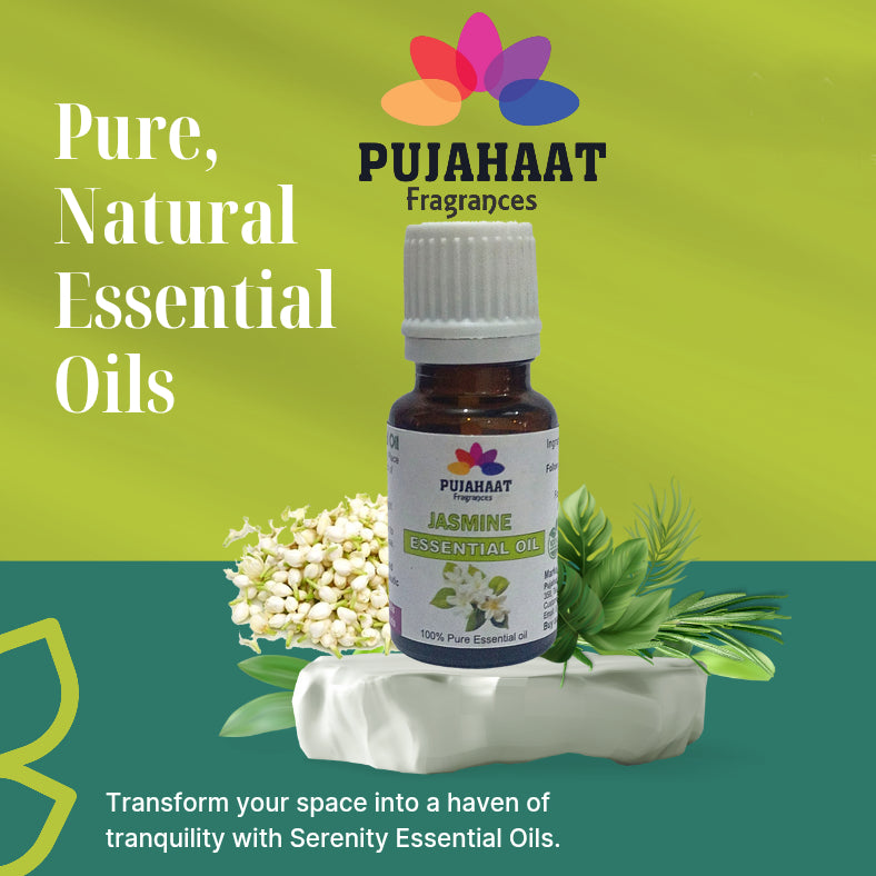 Pujahaat Jasmine Essential Oil 100% Pure & Natural for Healthy Skin Care, Face, helps Hair Growth, Diffuser Aromatherapy Fragrance & Massage Therapeutic-Grade - 15 ml