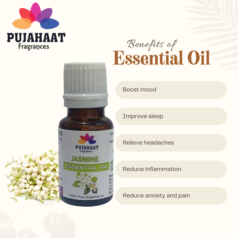 Pujahaat Jasmine Essential Oil 100% Pure & Natural for Healthy Skin Care, Face, helps Hair Growth, Diffuser Aromatherapy Fragrance & Massage Therapeutic-Grade - 15 ml