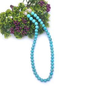 Turquoise Crystal Round Beads Necklace 15 Inches, 6 mm Beads (Semi-Precious Mala)