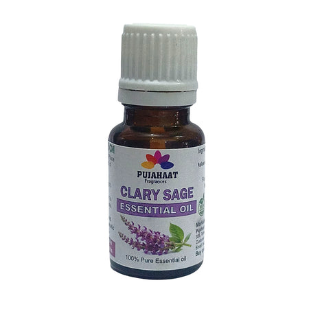 Pujahaat Clary Sage Essential Oil (Salvia sclarea) Pure | Non-Sticky | Non-greasy | Lightweight | Men & Women | All Skin Types | Steam Distilled Therapeutic-Grade - 15 ml