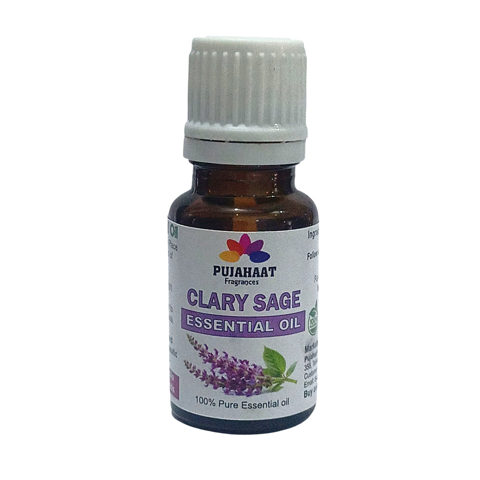 Pujahaat Clary Sage Essential Oil (Salvia sclarea) Pure | Non-Sticky | Non-greasy | Lightweight | Men & Women | All Skin Types | Steam Distilled Therapeutic-Grade - 15 ml