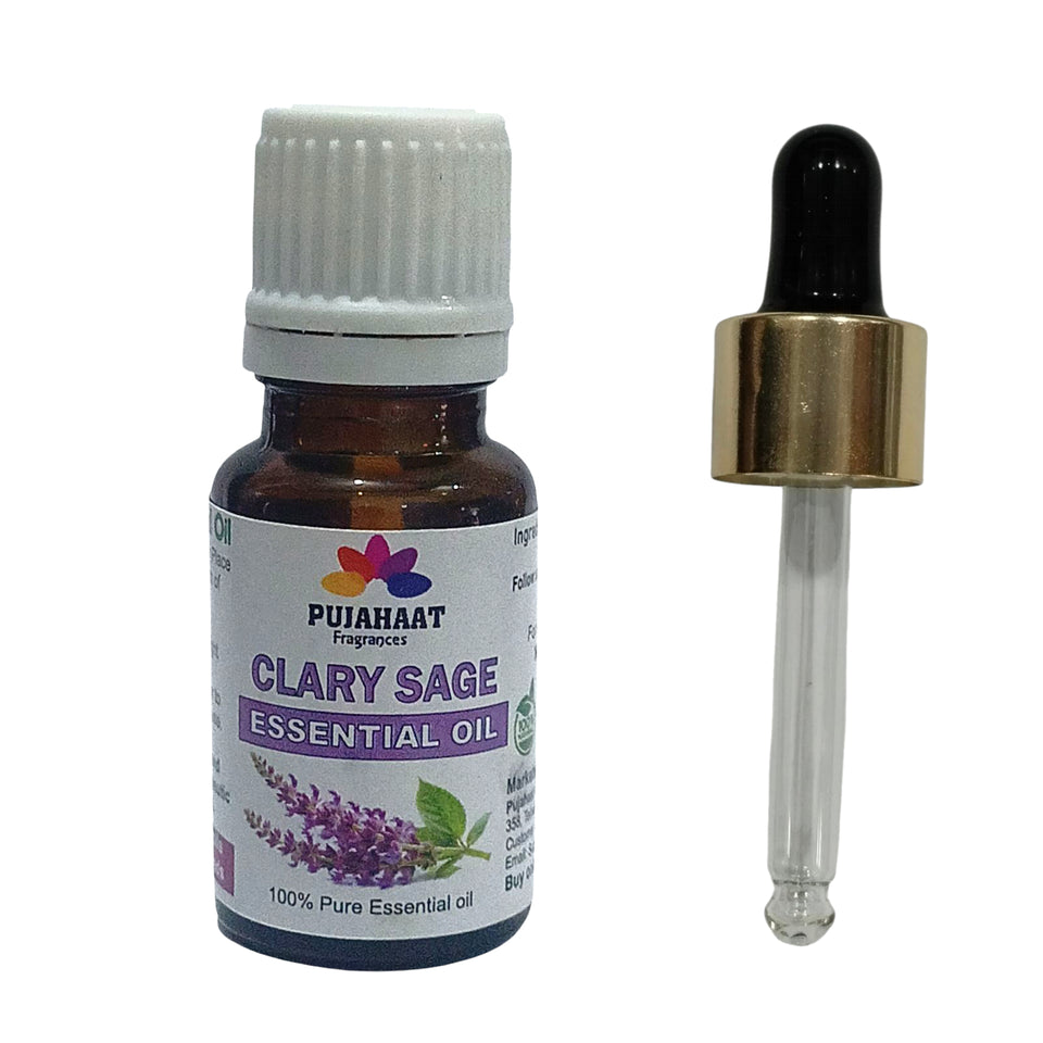 Pujahaat Clary Sage Essential Oil (Salvia sclarea) Pure | Non-Sticky | Non-greasy | Lightweight | Men & Women | All Skin Types | Steam Distilled Therapeutic-Grade - 15 ml