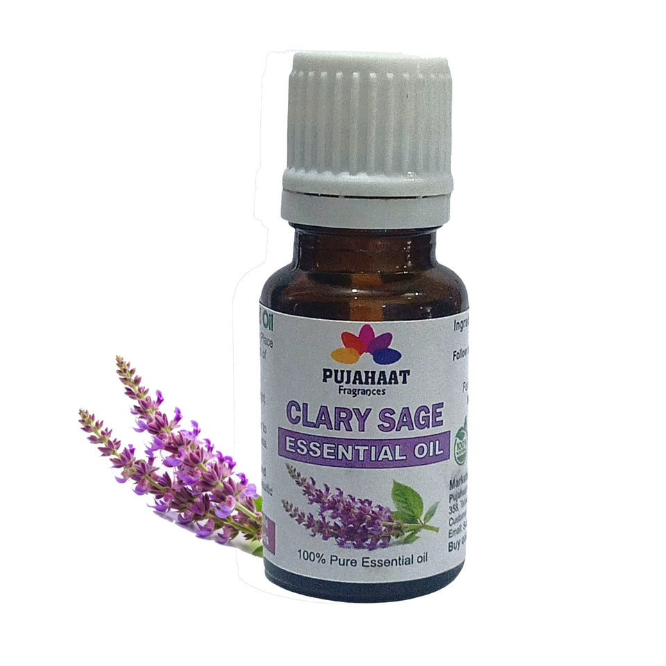 Pujahaat Clary Sage Essential Oil (Salvia sclarea) Pure | Non-Sticky | Non-greasy | Lightweight | Men & Women | All Skin Types | Steam Distilled Therapeutic-Grade - 15 ml