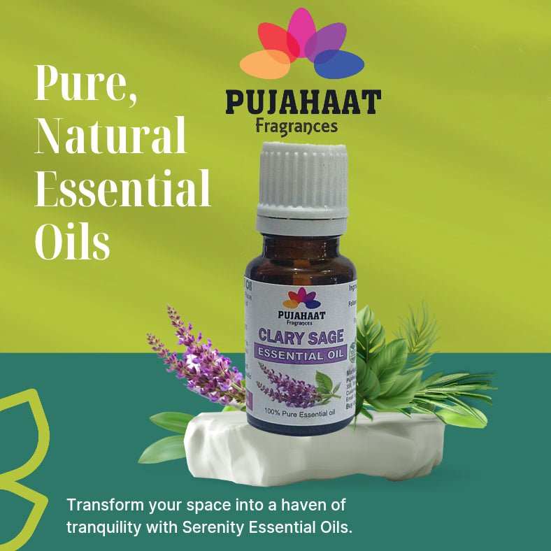 Pujahaat Clary Sage Essential Oil (Salvia sclarea) Pure | Non-Sticky | Non-greasy | Lightweight | Men & Women | All Skin Types | Steam Distilled Therapeutic-Grade - 15 ml