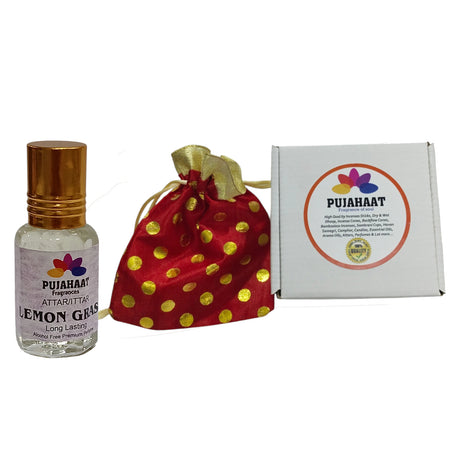 Pujahaat Premium Alcohol-Free Attar | Ittar 6ml, Long-Lasting Travel Size Roll-On, Best Citrusy Freshy Attar Fragrance Oil - Lemon grass