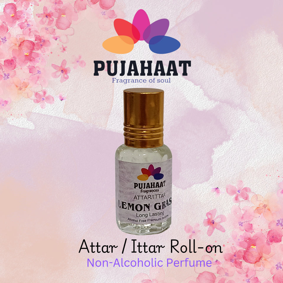 Pujahaat Premium Alcohol-Free Attar | Ittar 6ml, Long-Lasting Travel Size Roll-On, Best Citrusy Freshy Attar Fragrance Oil - Lemon grass