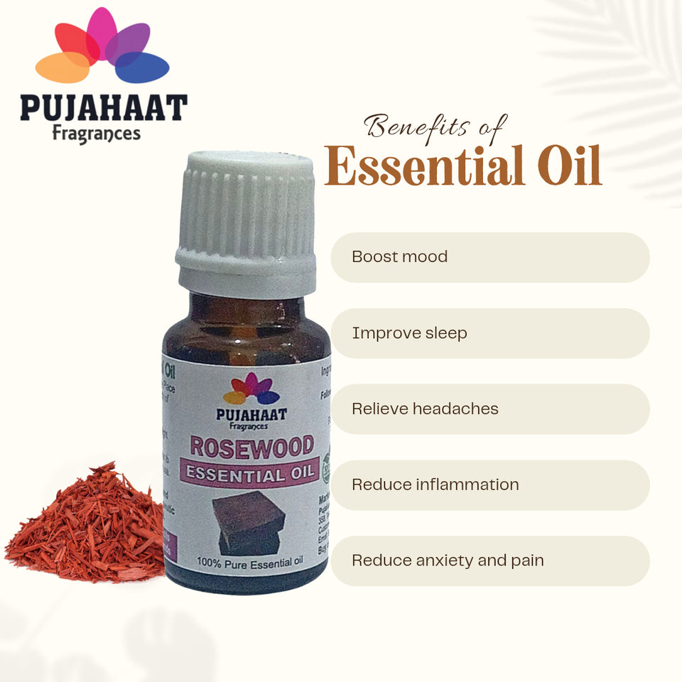 Pujahaat Rosewood Essential Oil (Dalbergia sissoo) Pure | Non-Sticky | Non-greasy | Lightweight | Men & Women | All Skin Types | Steam Distilled Therapeutic-Grade - 15 ml