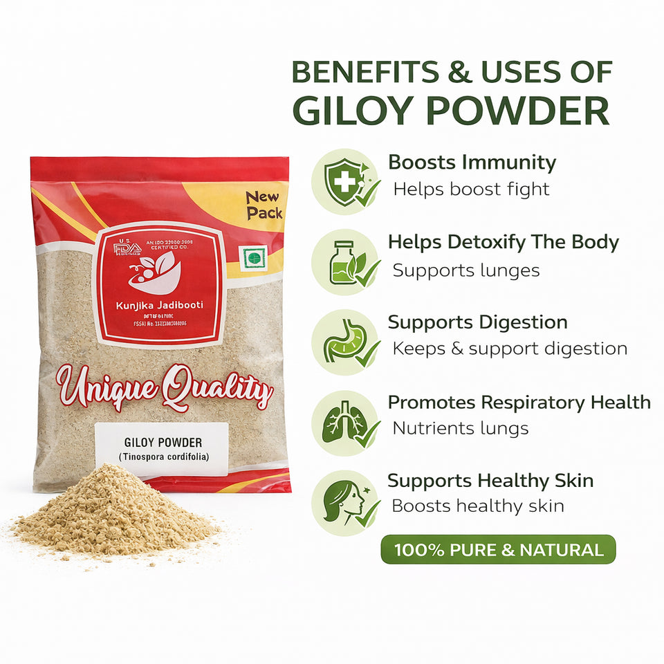 Kunjika Jadibooti Giloy | Guduchi | Gulvel Stem Powder | Forest Giloy | Gulvel | Tinospora Cordifolia | Guduchi Powder 100 gm