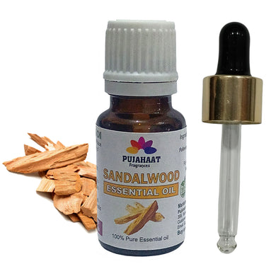 Pujahaat Sandalwood Essential Oil | For Skin Nourishment, Deep Hydration, Diffuser, Bath, Massage, DIY Beauty | Long Lasting Fragrance| 100% Organic, Undiluted, Natural & Sustainable Therapeutic-Grade - 15 ml