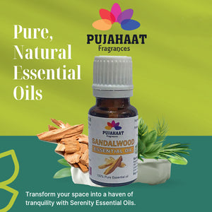 Pujahaat Sandalwood Essential Oil | For Skin Nourishment, Deep Hydration, Diffuser, Bath, Massage, DIY Beauty | Long Lasting Fragrance| 100% Organic, Undiluted, Natural & Sustainable Therapeutic-Grade - 15 ml