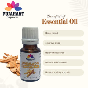 Pujahaat Sandalwood Essential Oil | For Skin Nourishment, Deep Hydration, Diffuser, Bath, Massage, DIY Beauty | Long Lasting Fragrance| 100% Organic, Undiluted, Natural & Sustainable Therapeutic-Grade - 15 ml