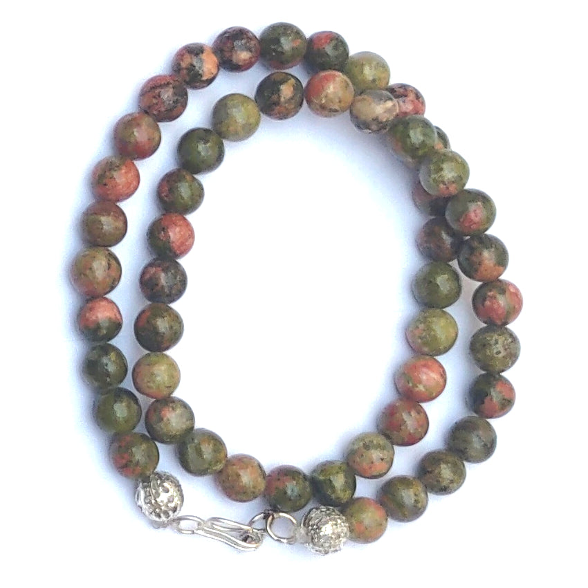 Unakite Crystal Round Beads Necklace 15 Inches 6 mm Beads Semi precious Mala