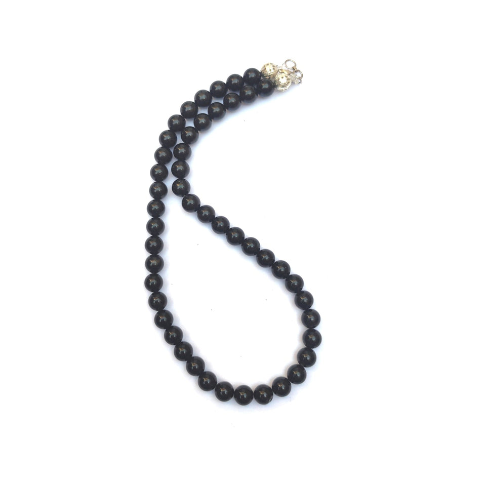 Black Obsidian Crystal Round Beads Necklace 15 Inches 6 mm Beads Semi precious Mala