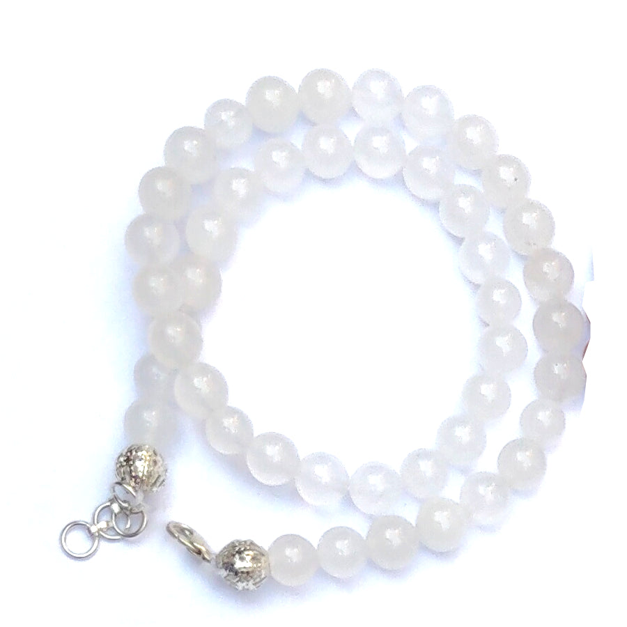 Snow White Quartz Crystal Round Beads Necklace 15 Inches 8 mm Beads Semi precious Mala