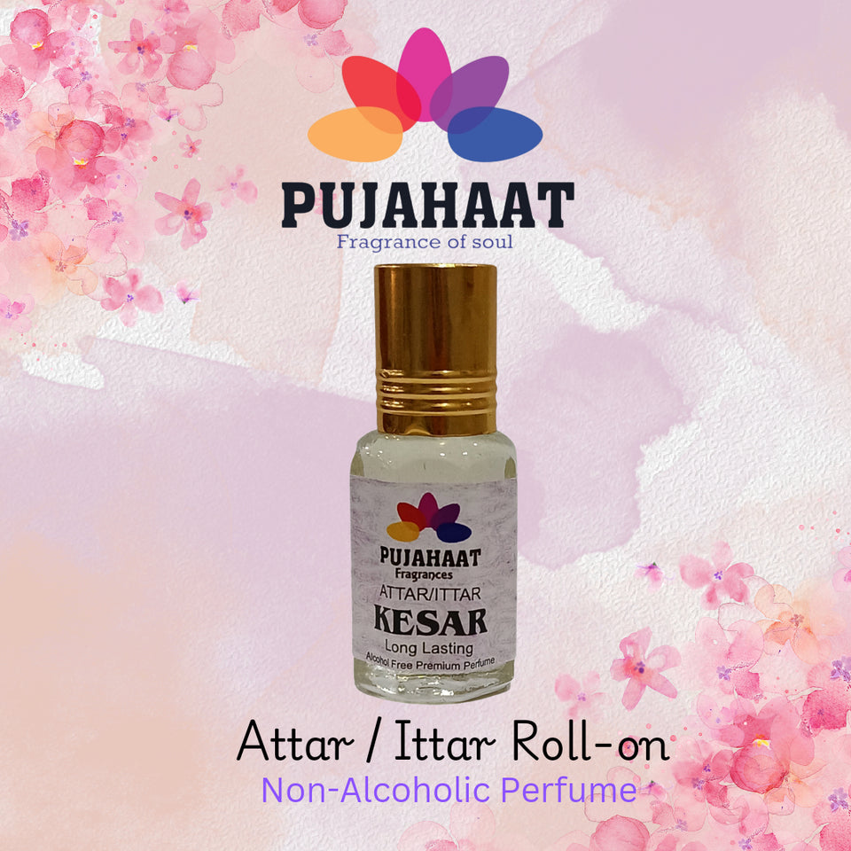 Pujahaat Premium Alcohol-Free Attar | Ittar 6ml, Long-Lasting Travel Size Roll-On, Best Floral Attar Fragrance Oil - Kesar Saffron