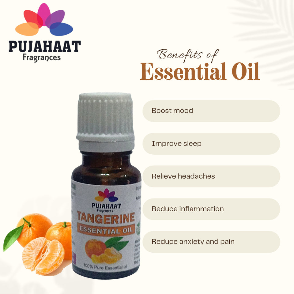 Pujahaat Tangerine Essential Oil (Citrus reticulata) Natural Pure | Non-Sticky | Aromatherapy Essential Oil for Massage, Fragrances & Candle Making | Sweet & Fresh Scent | All Skin Types | Steam Distilled Therapeutic Grade - 15 ml