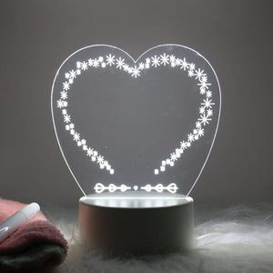Acrylic Creative Message Board 3D with LED Light Base Holder, with Writing Pen & Cloth (Transparent, Heart Shape, 5x6 Inches)