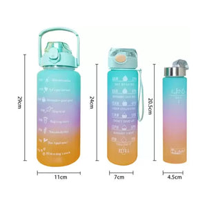 Motivational Water Bottle with Straw 3 Pcs, 64oz 32oz 16oz Time Marker Large Drinking Bottles Leakproof Half Gallon 2L Water Jugs for Sports Gym Travel BPA Free (Muticolor)