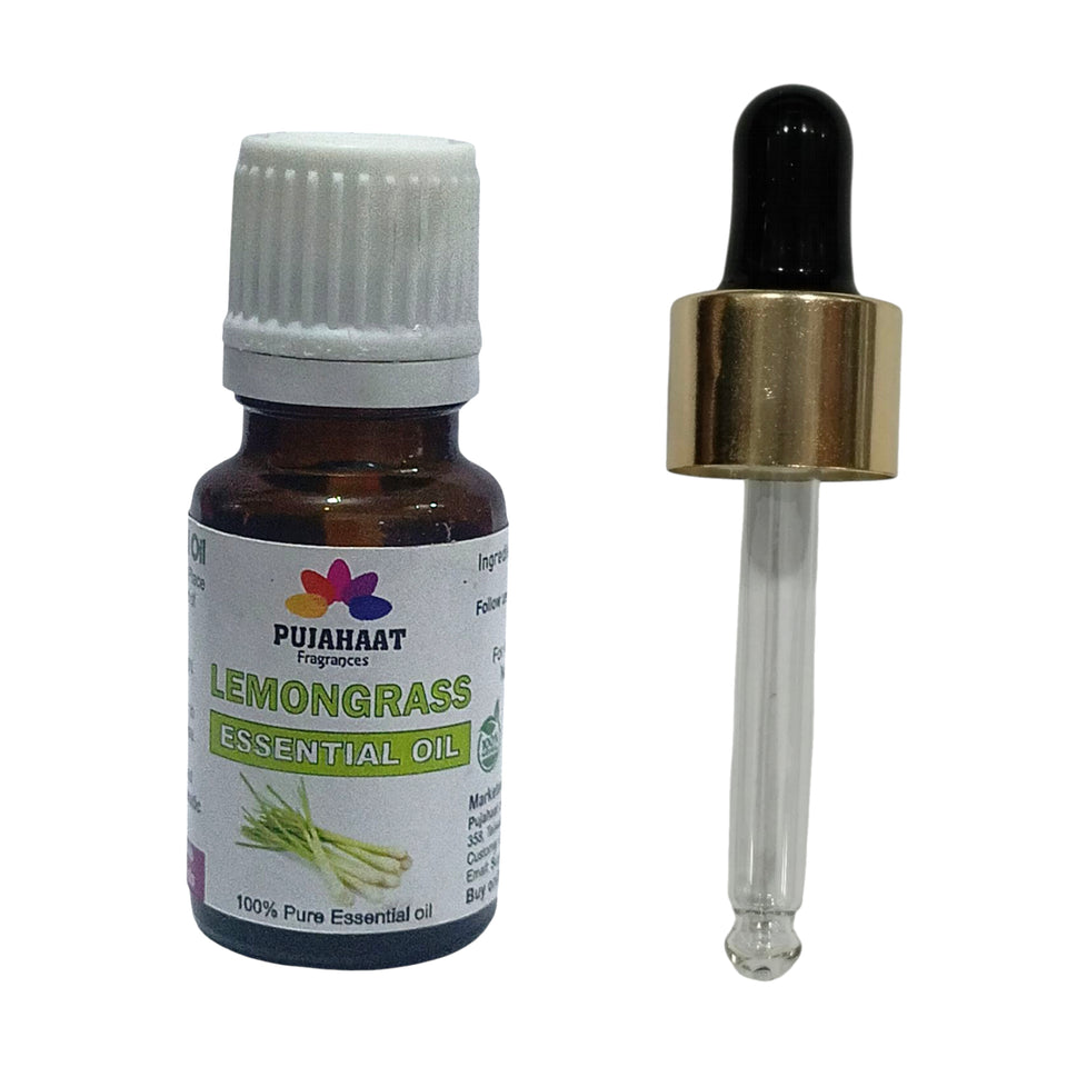 Pujahaat Lemon Grass Essential Oil - Pure and Undiluted Lemongrass Essential Oil for Aromatherapy, Skin and Hair Care and Effective Insect Repellent | Steam Distilled Therapeutic Grade - 15 ml