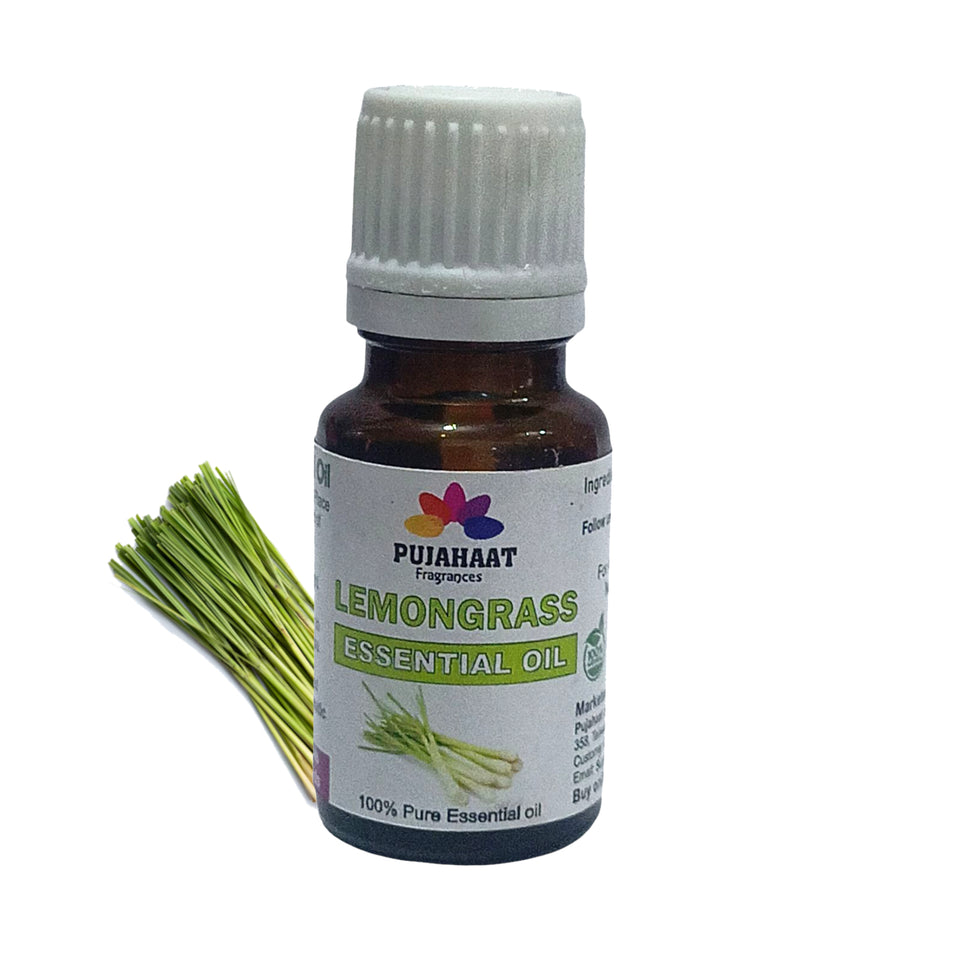 Pujahaat Lemon Grass Essential Oil - Pure and Undiluted Lemongrass Essential Oil for Aromatherapy, Skin and Hair Care and Effective Insect Repellent | Steam Distilled Therapeutic Grade - 15 ml