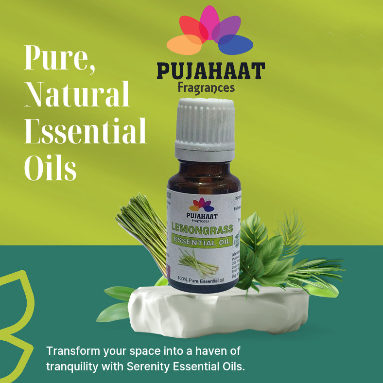 Pujahaat Lemon Grass Essential Oil - Pure and Undiluted Lemongrass Essential Oil for Aromatherapy, Skin and Hair Care and Effective Insect Repellent | Steam Distilled Therapeutic Grade - 15 ml