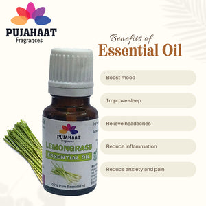 Pujahaat Lemon Grass Essential Oil - Pure and Undiluted Lemongrass Essential Oil for Aromatherapy, Skin and Hair Care and Effective Insect Repellent | Steam Distilled Therapeutic Grade - 15 ml