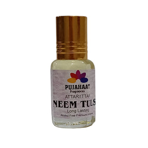 Pujahaat Premium Alcohol-Free Attar | Ittar 6ml, Long-Lasting Travel Size Roll-On, Best Woody Attar Fragrance Oil - Neem Tulsi