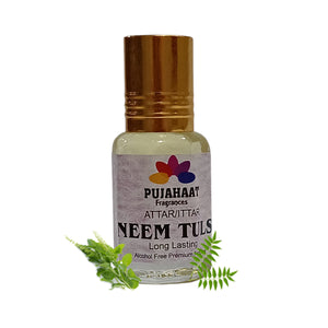 Pujahaat Premium Alcohol-Free Attar | Ittar 6ml, Long-Lasting Travel Size Roll-On, Best Woody Attar Fragrance Oil - Neem Tulsi