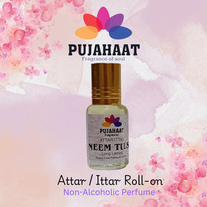 Pujahaat Premium Alcohol-Free Attar | Ittar 6ml, Long-Lasting Travel Size Roll-On, Best Woody Attar Fragrance Oil - Neem Tulsi