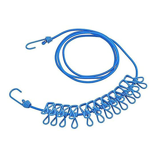 Portable Multi Functional Drying Rope with 12 Clips Durable Portable Outdoor Travel Clothesline Rope Clothes Hanging Hook (1.8 Meter)