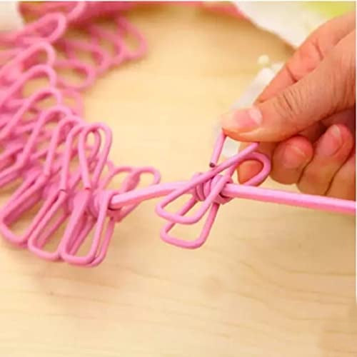 Portable Multi Functional Drying Rope with 12 Clips Durable Portable Outdoor Travel Clothesline Rope Clothes Hanging Hook (1.8 Meter)
