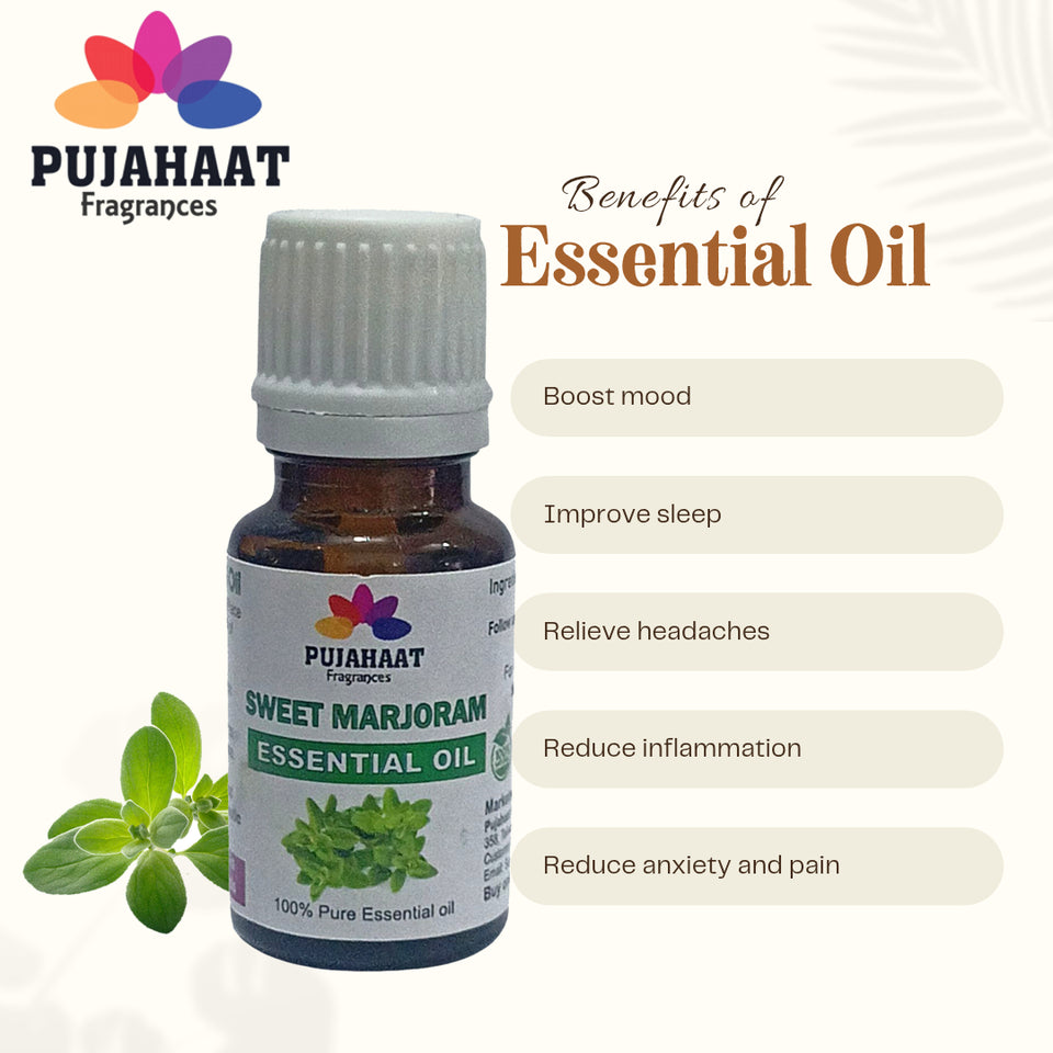 Pujahaat Sweet Marjoram Essential Oil | Origanum Majorana | Marjoram Essential Oil | Marjoram Oil | 100% Pure Natural | Steam Distilled Therapeutic Grade - 15 ml