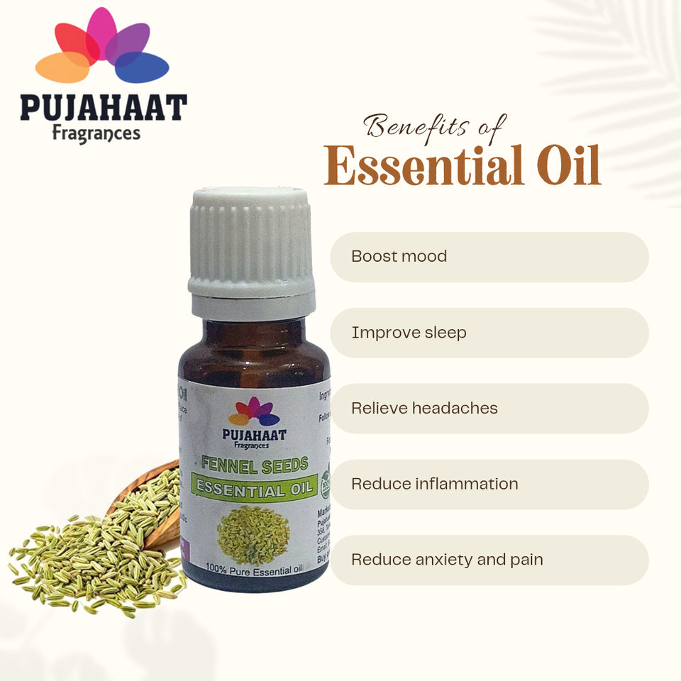 Pujahaat Fennel Seed Essential Oil (Foeniculum vulgare) Pure | Non-Sticky | Non-greasy | Lightweight | 100% Pure Natural | Steam Distilled Therapeutic Grade - 15 ml