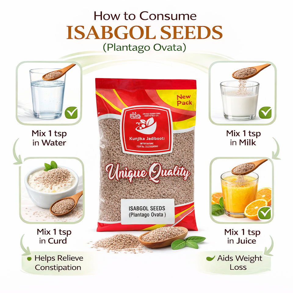 Kunjika Jadibooti Isabgol Beej - Psyllium Seeds - Edible Isabgol Seeds - Plantago Ovata - 100 gm