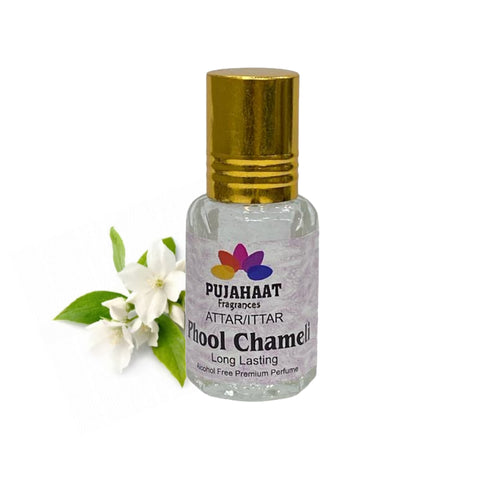 Pujahaat Premium Alcohol-Free Attar | Ittar 6ml, Long-Lasting Travel Size Roll-On, Best Floral Attar Fragrance Oil - Phool Chameli