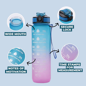 Motivational Water Bottle 620 ml with Time Marker, BPA-Free Portable Gym Water Bottle, Leakproof Reusable, Special Design for Your Sports Activity, Hiking, Camping