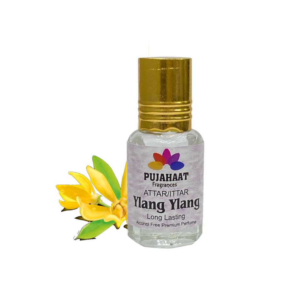 Pujahaat Premium Alcohol-Free Attar | Ittar 6ml, Long-Lasting Travel Size Roll-On, Best Floral Attar Fragrance Oil - Ylang Ylang