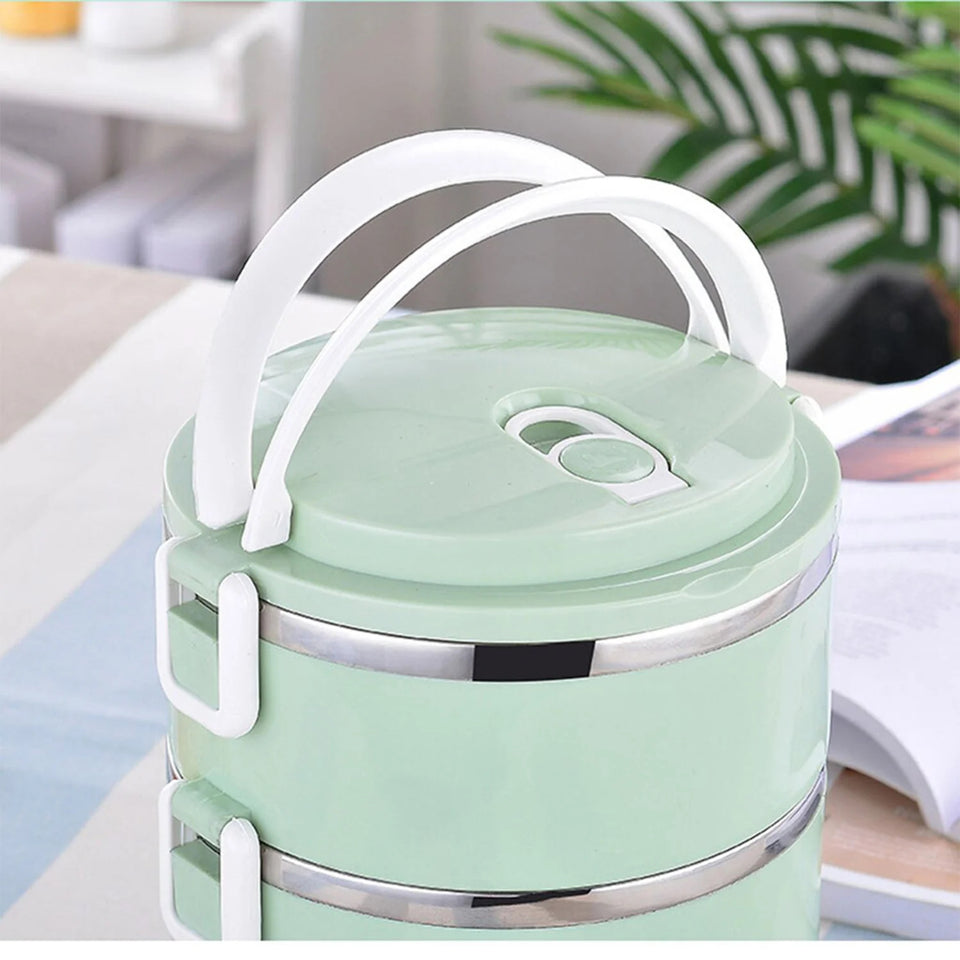 Round Shape Vacuum Lunch Dinner Tiffin 4 Box for School Office with Inner Stainless Steel Material, Durable Sandwich Box, 4 Layer Lunch Box
