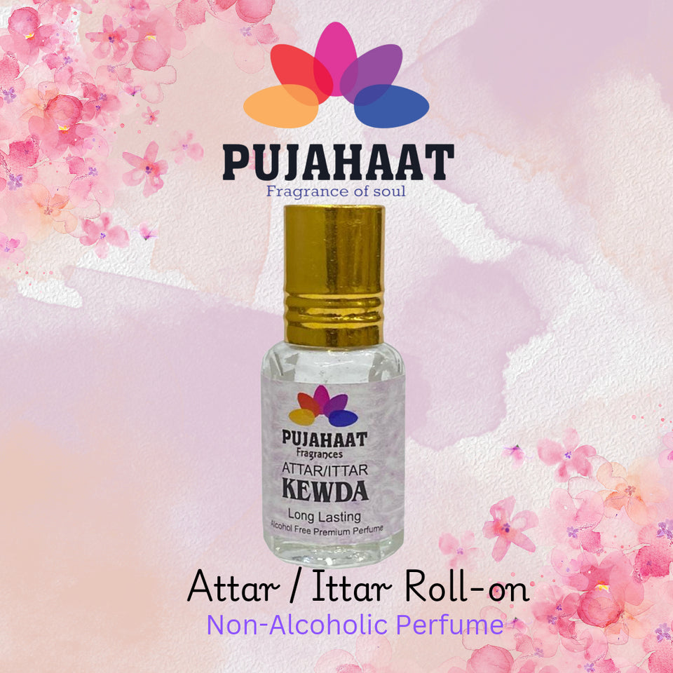 Pujahaat Premium Alcohol-Free Attar | Ittar 6ml, Long-Lasting Travel Size Roll-On, Best Floral Attar Fragrance Oil - Kewda