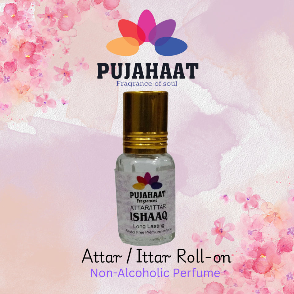 Pujahaat Premium Alcohol Free Attar | Ittar 6ml, Long-Lasting Travel Size Roll-On, Best Inspired Attar Fragrance Oil - ISHAAQ