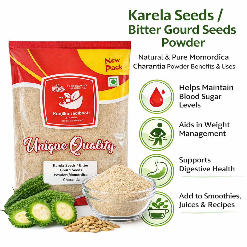 Kunjika Jadibooti Karela Beej Powder for Diabetes Natural Health Supplement for Blood Sugar, Immune System, Liver Health Support & Digestive Wellness Organic Bitter Melon Seeds Powder 100 Gm
