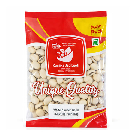 Kunjika Jadibooti White Kaunch beej, Konch Seed, Safed Koch ke beej, Alkushi, Kauch, Mucuna Pruriens, Velvet Beans, Kapikachhu, Cowitch, Cowhage (100 Grams)
