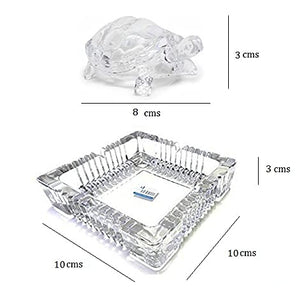 Feng Shui Vastu Glass Crystal Turtle Crystal Tortoise K9 Crystal Kachua With Crystal Plate For Gift Showpiece Decoration Good Luck Small Square Plate