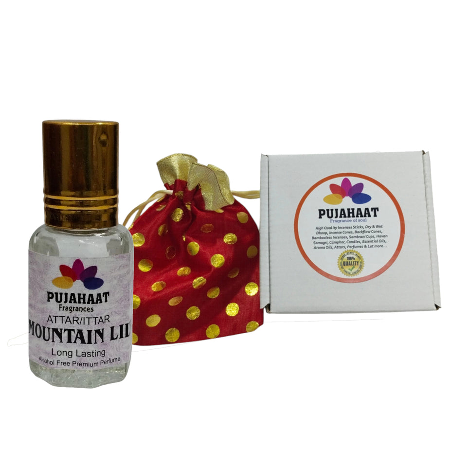 Pujahaat Premium Alcohol Free Attar | Ittar 6ml, Long-Lasting Travel Size Roll-On, Best Inspired Attar Fragrance Oil - Mountain Lily